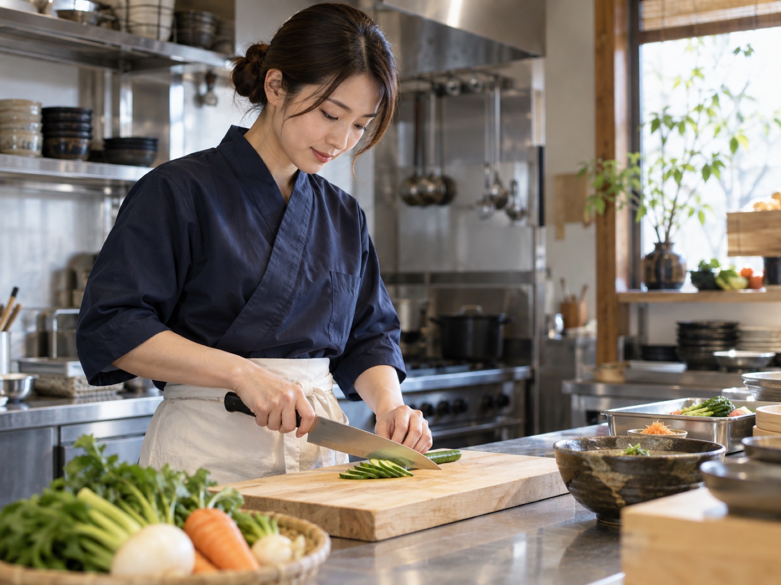 厨房で仕込みを学ぶ次の担い手